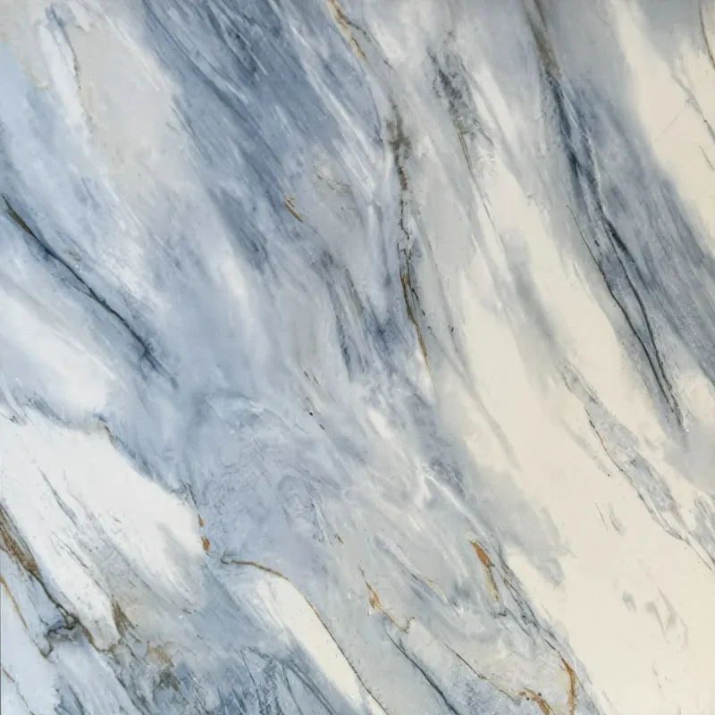 Carrelage effet marbre blanc veiné bleu-gris et ocre 40x40 – 30016
