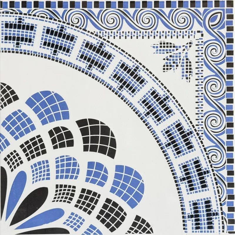 Carrelage décor mosaïque médaillon bleu et noir 30x30 – G-4049