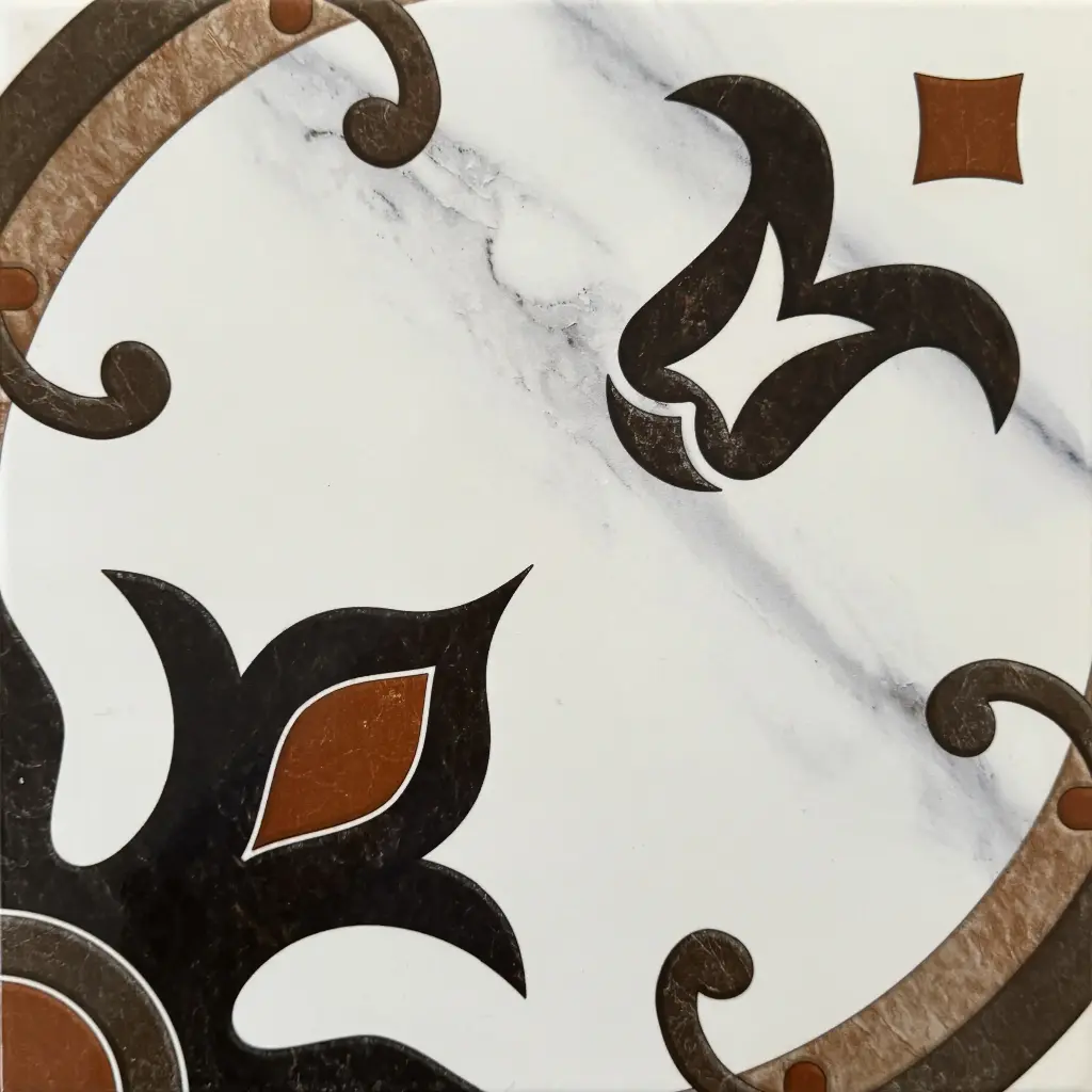 Carrelage marbré blanc à décor baroque 30x30 – 20171