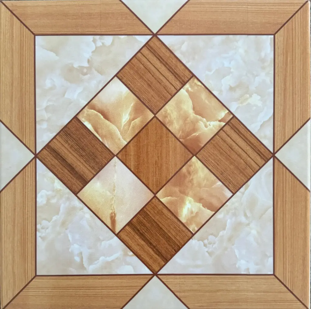 Carrelage décor géométrique bois et marbre 30x30 – 30037