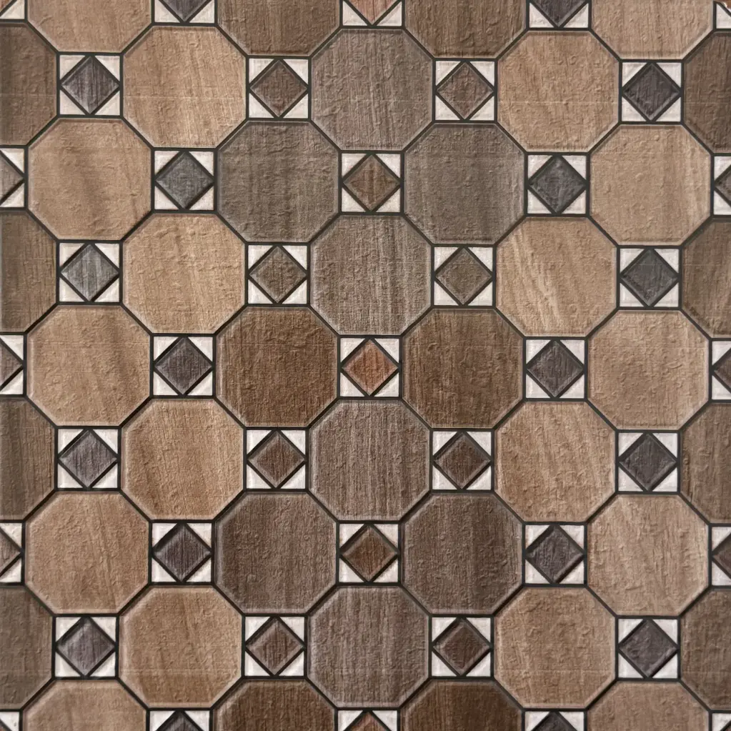 Carrelage décor géométrique bois octogone 30x30 – 4403