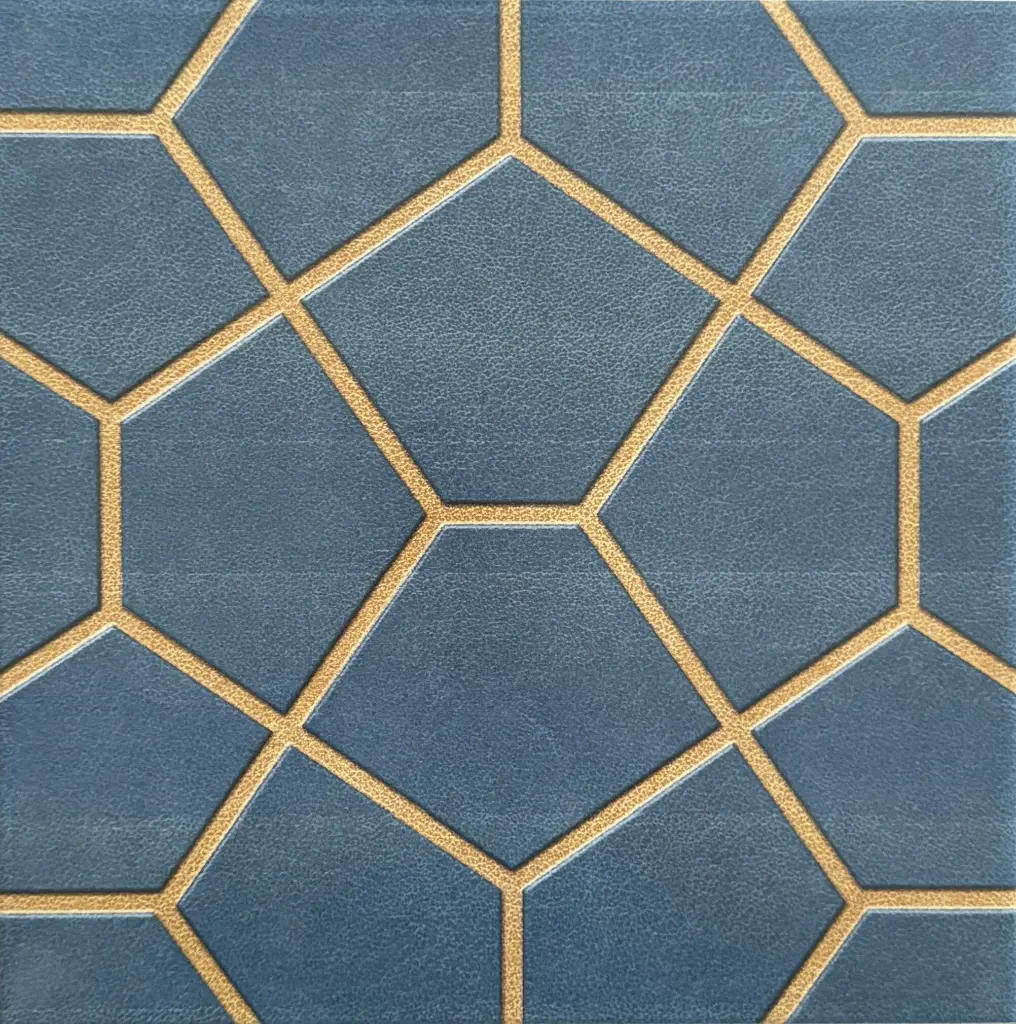 Carrelage décor hexagones bleu et or 30x30 – 50014