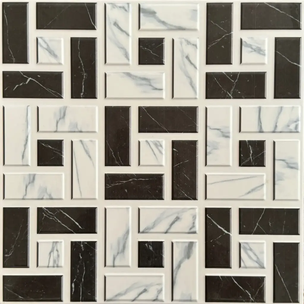 Carrelage décor géométrique marbre noir et blanc 30x30 – 612