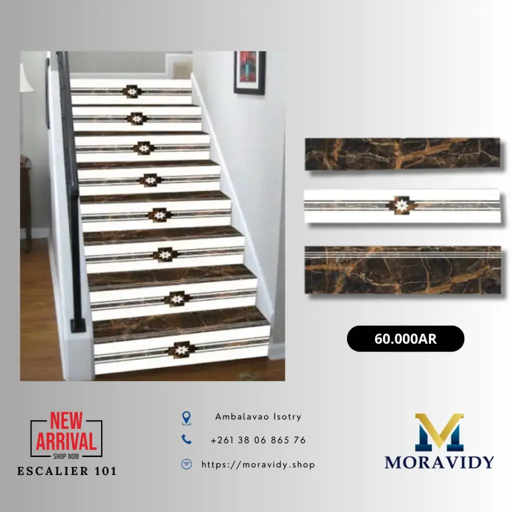 Marche d'escalier marbre brun à médaillon floral – 101