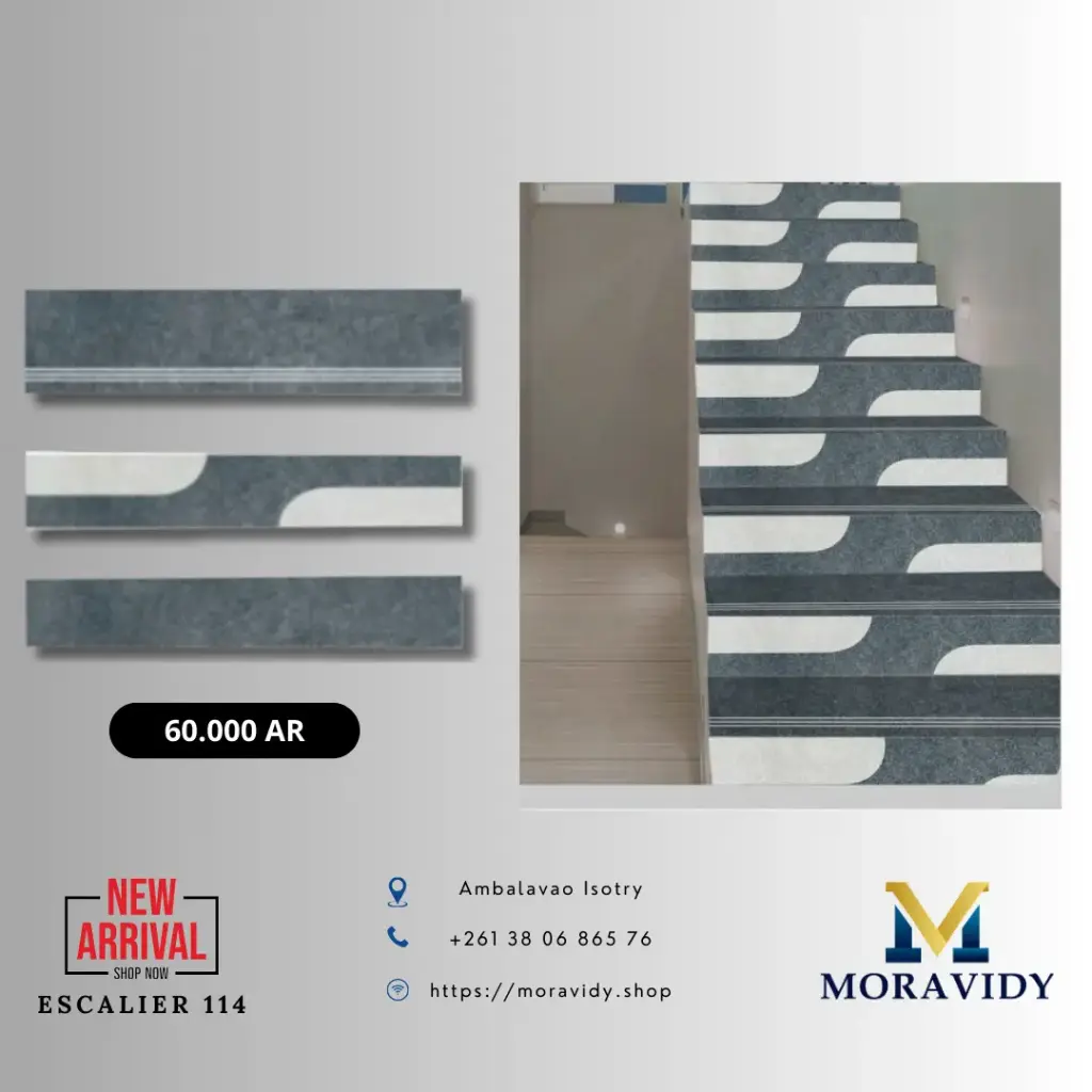 Marche d'escalier grise à décor blanc – 114