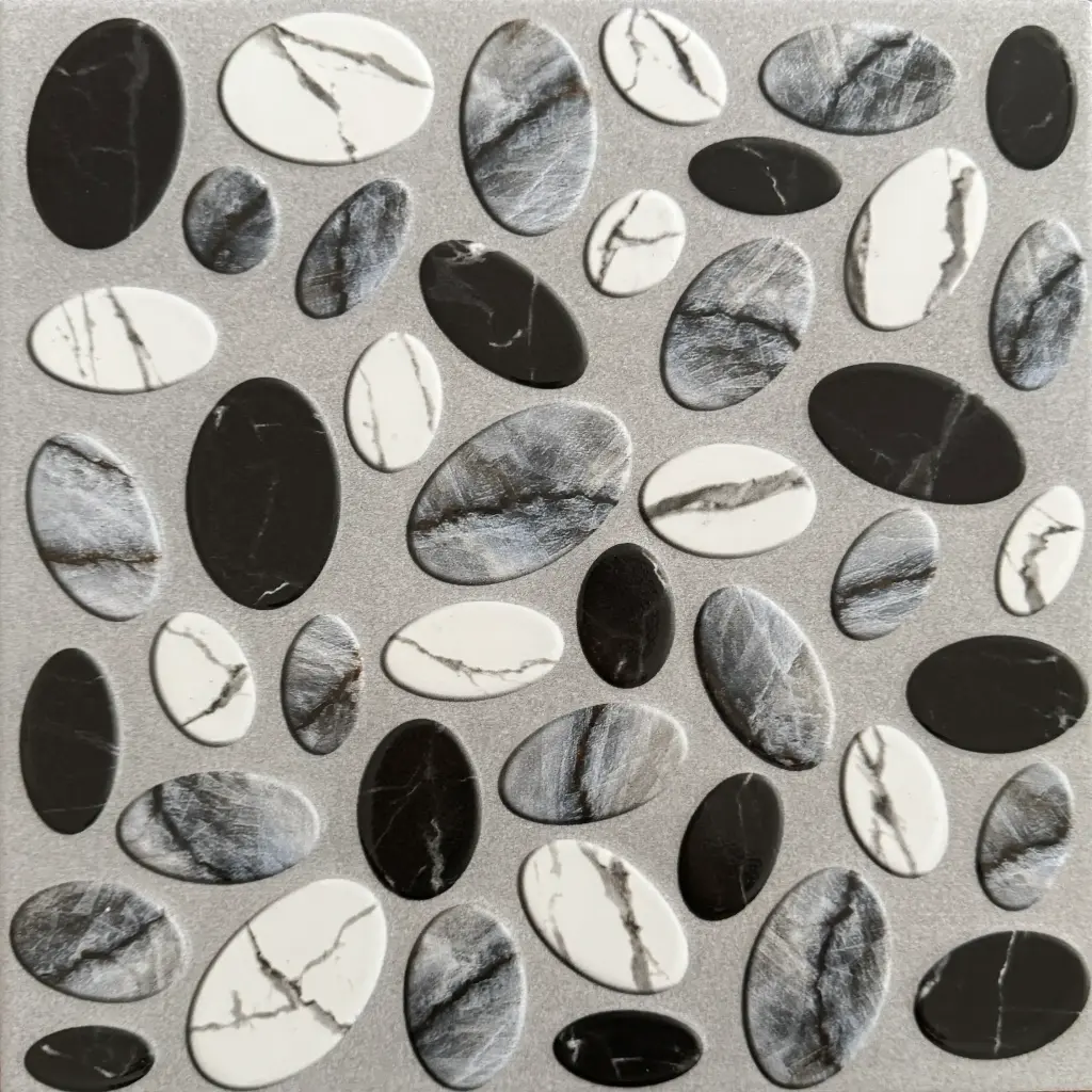 Carrelage mosaïque galets marbre noir et blanc 30x30 – 22001