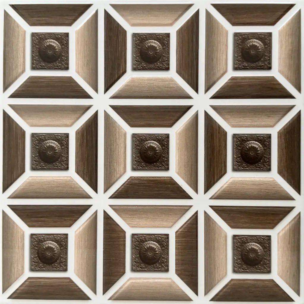 Carrelage décor capitonné bois médaillon 30x30 – 20013