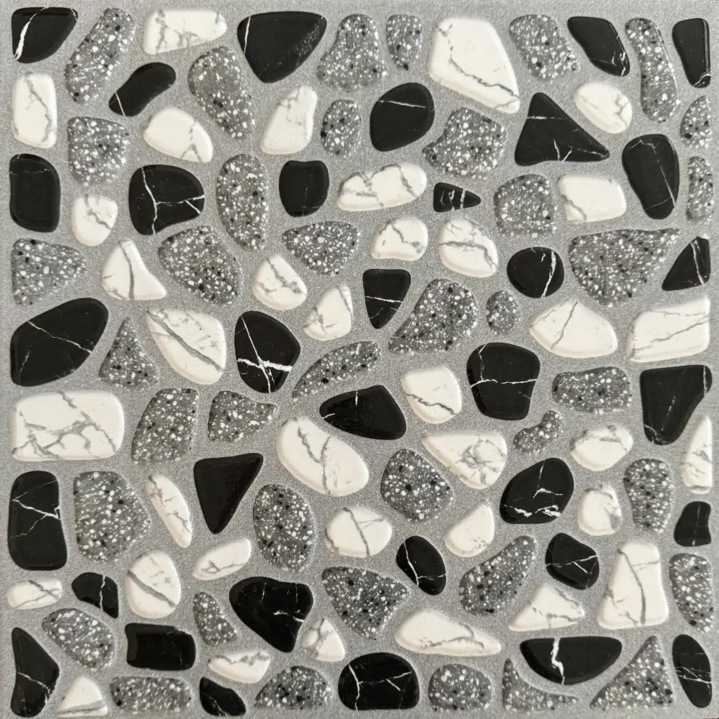 Carrelage mosaïque galets noir et blanc 30x30 – 11012