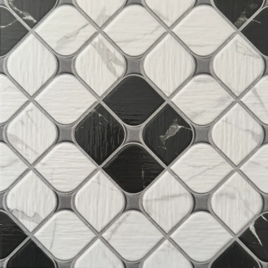 Carrelage décor géométrique marbre noir et blanc 30x30 – 2164